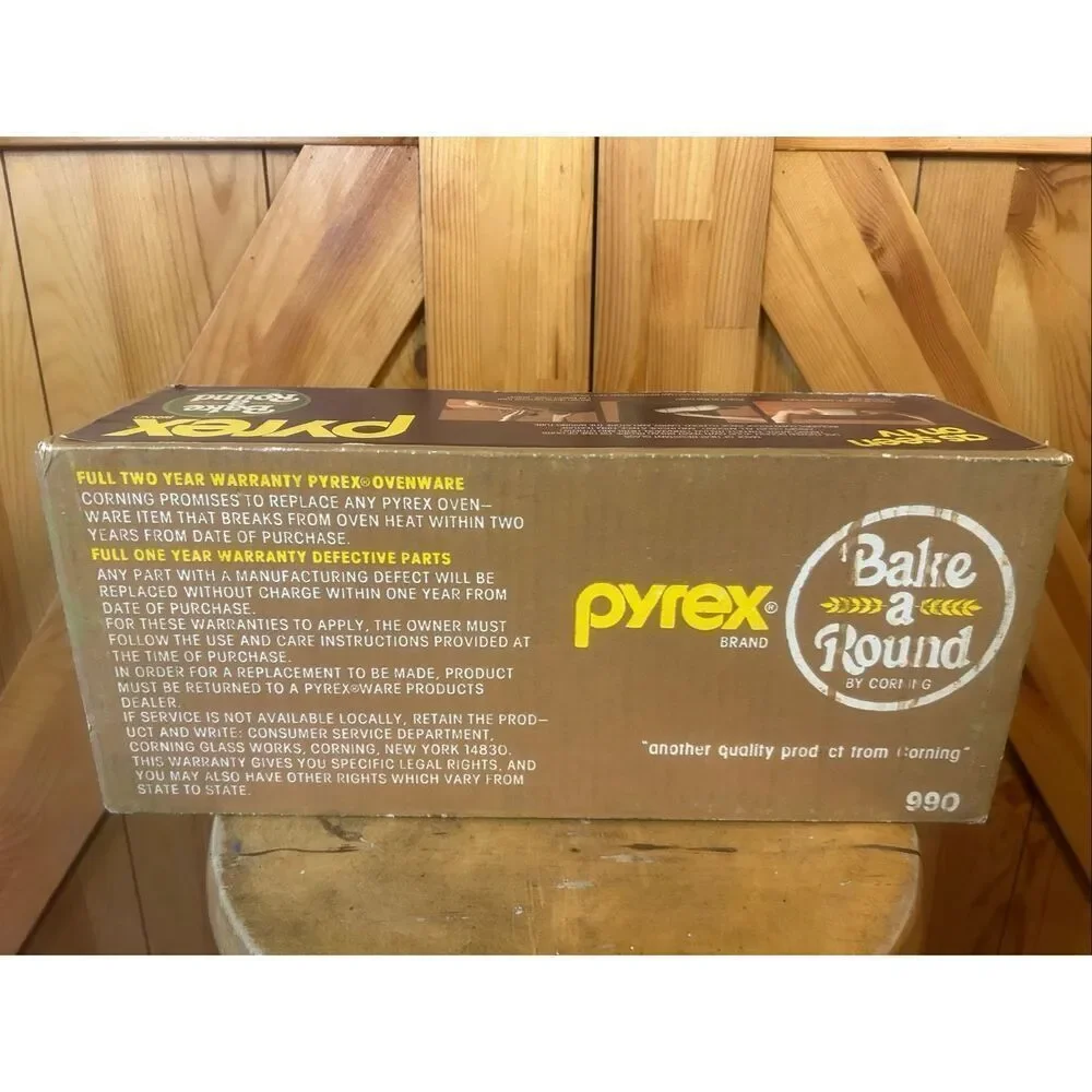 Vtg 70s 80s Pyrex Bake-A-Round Model 990 Original Box (5832)